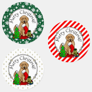 Étiquettes Joyeux Noël 2 Goldendoodle (rouge doré) mignonne
