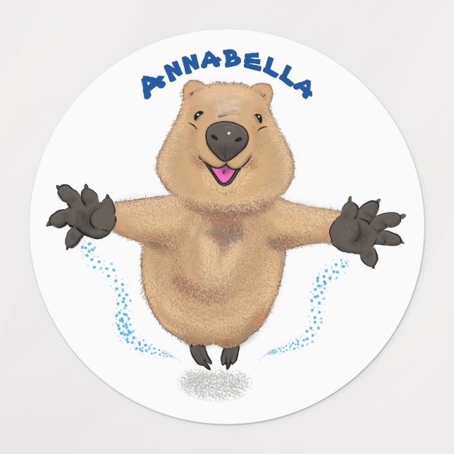Étiquettes Joyeux sauter quokka dessin animé (Design 1)