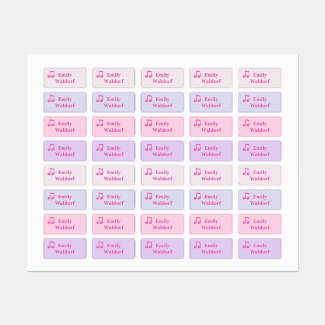 Étiquettes Kids' Name Clothing School Labels with Pink Note (Feuille)
