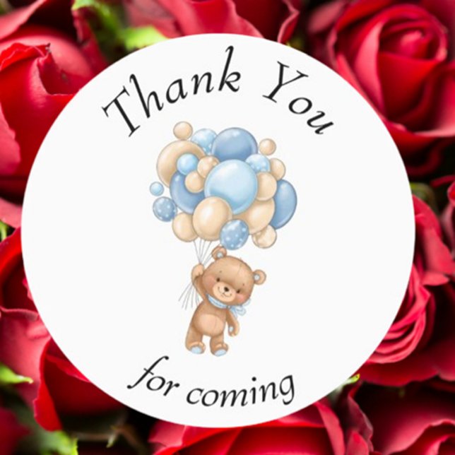 Étiquettes Laboratoire de Merci de Baby shower de l'ours bleu (Show your gratitude with Teddy Bear Blue Balloons baby shower thank you labels)