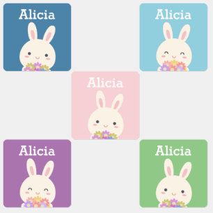 Étiquettes Lapin mignon de Kawaii et fleurs en pastel