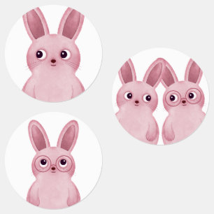 Étiquettes Lapin rose avec des lunettes