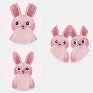 Étiquettes Lapin rose avec des lunettes pour une fête de fill