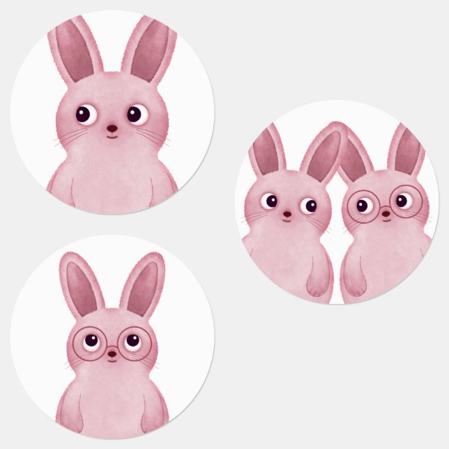 Étiquettes Lapin rose avec lunettes (Groupe)
