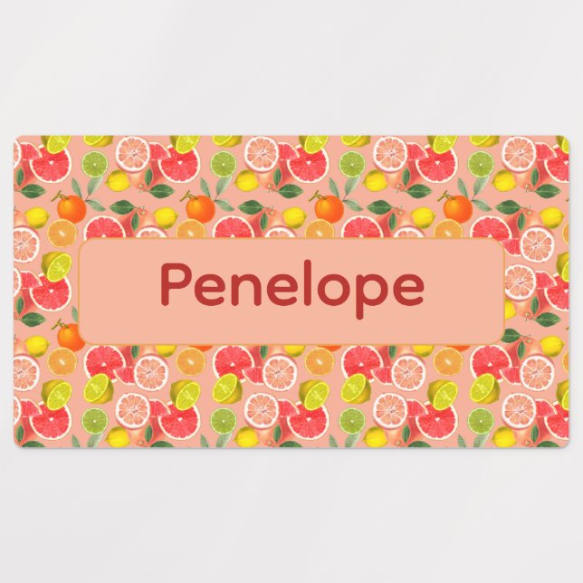 Étiquettes Lemon yellow pink pattern Labels with name (Design 1)