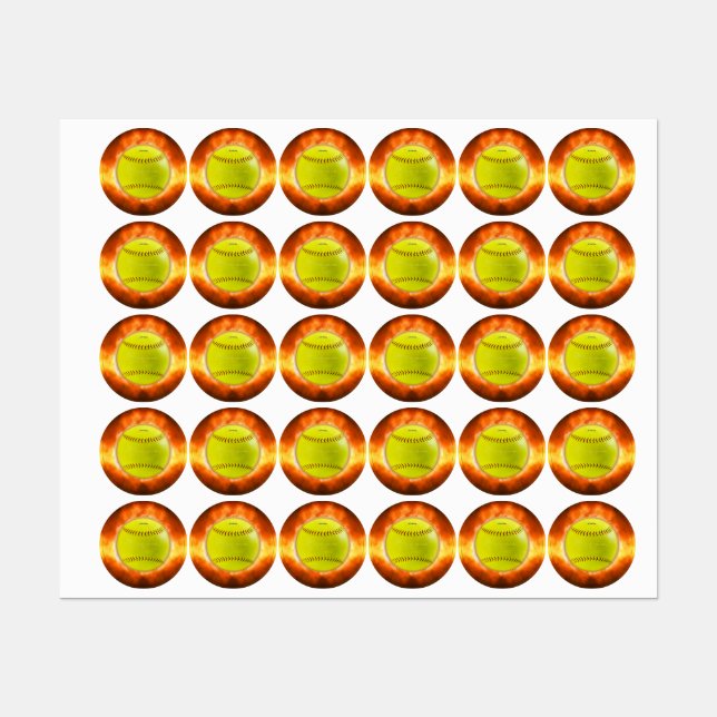 Étiquettes Les flammes de balle rapide de softball jaune de S (Feuille)