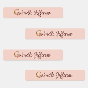 Étiquettes Lettre de nom personnalisée G Roses roses blush en