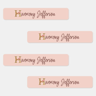 Étiquettes Lettre de nom personnalisée H Roses roses blush fe