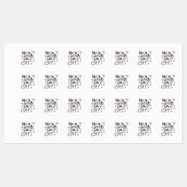 Étiquettes Life is Better With a Cat quote slogan (Feuille)