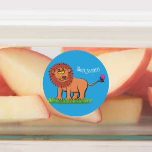 Étiquettes Lion joyeux avec dessin animé de papillon