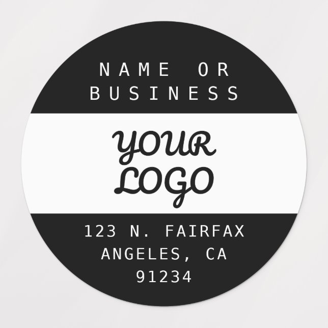 Étiquettes Logo et texte imperméables modernes | Noir et blan (Design 1)