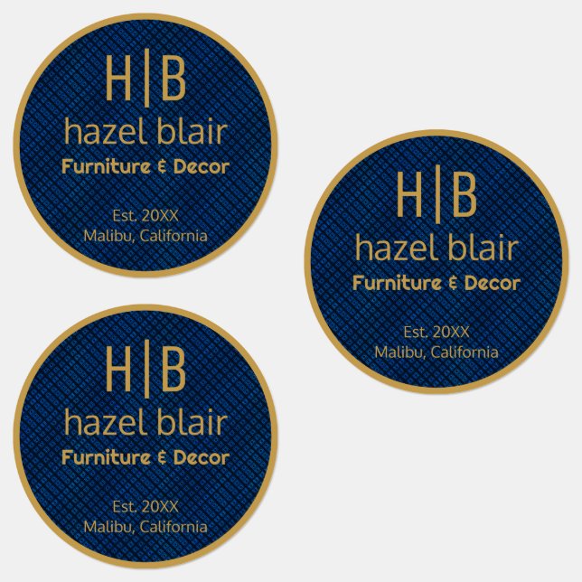 Étiquettes Logo Monogramme Or Moderne Carré bleu (Groupe)