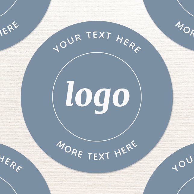 Étiquettes Logo Simple Avec Texte Business Dusty Blue (Simple logo with custom text business branding promotional stickers in dusty blue and white)