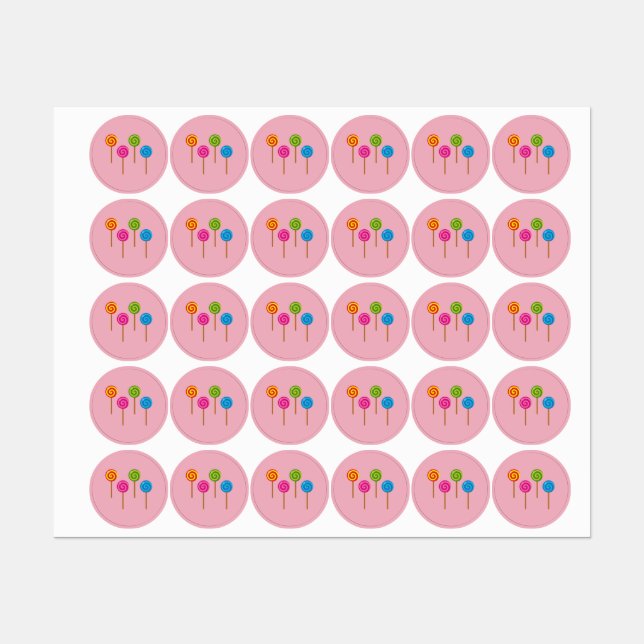 Étiquettes Lollipops colorés spiraux agités (Feuille)