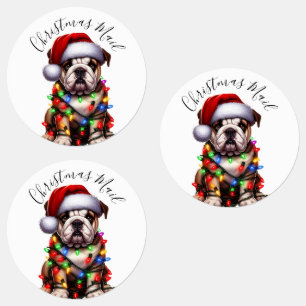 Étiquettes Lumières de Noël drôles de bouledogue modernes et 