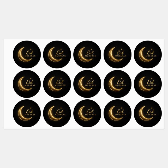 Étiquettes Luxury Black & Gold Eid Mubarak Stickers– Elegant (Feuille)