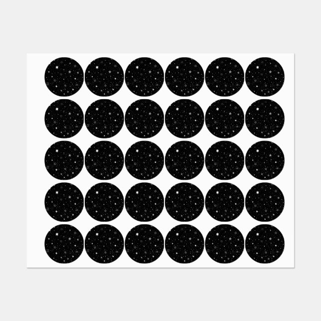 Étiquettes Main Blanche Tirée Étoiles Sur Noir (Feuille)