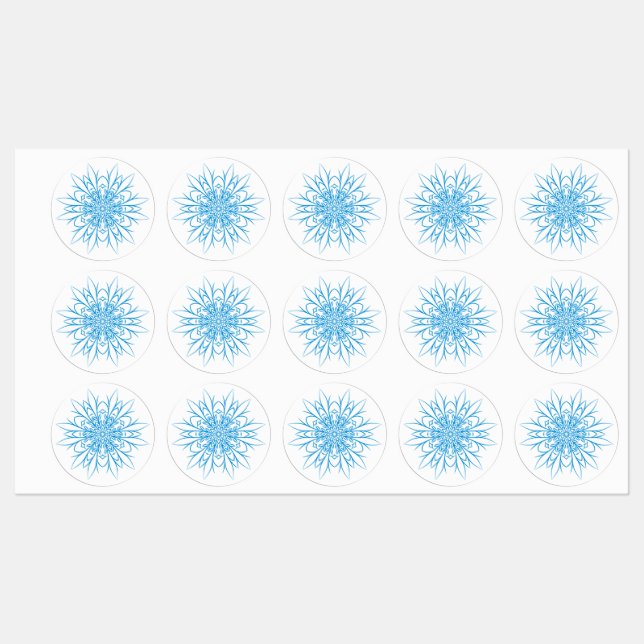 Étiquettes Mandala Flocon de Neige Bleu Élégant (Feuille)