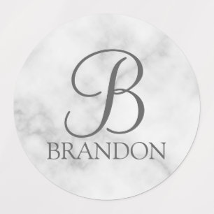 Étiquettes Marbre blanc de script personnalisé Monogramme et 