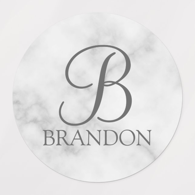 Étiquettes Marbre blanc de script personnalisé Monogramme et  (Design 2)