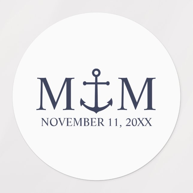 Étiquettes Mariage Ancre bleu marine (Design 1)