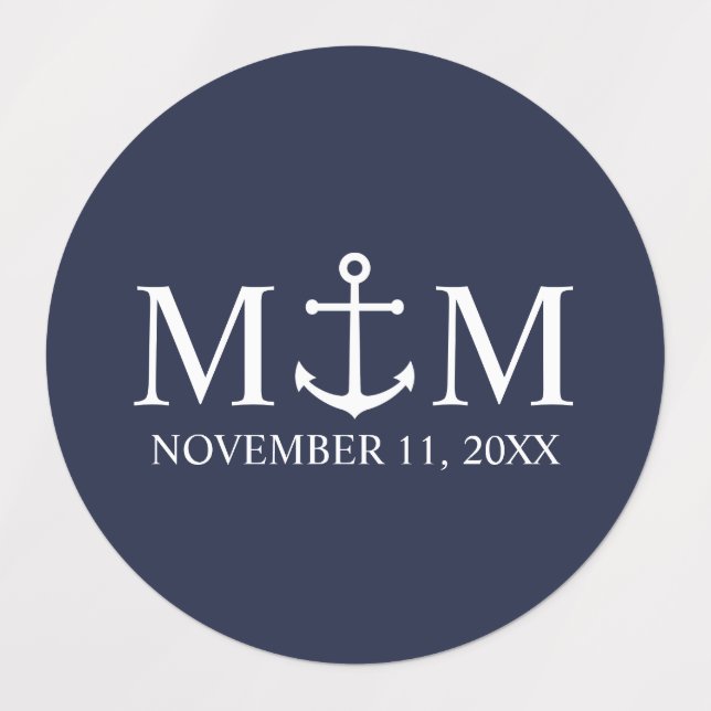 Étiquettes Mariage Ancre bleu marine (Design 1)