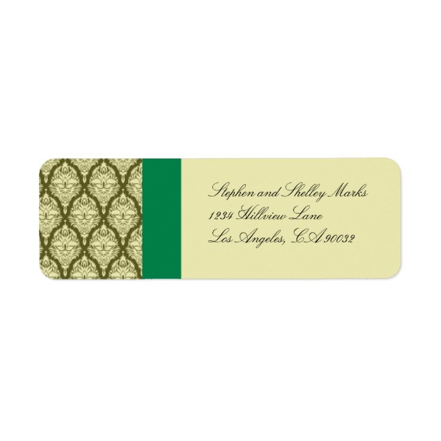 Étiquettes Mariage damassé vert et jaune (Devant)