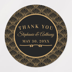Étiquettes Mariage de ventilateur Art déco noir et or
