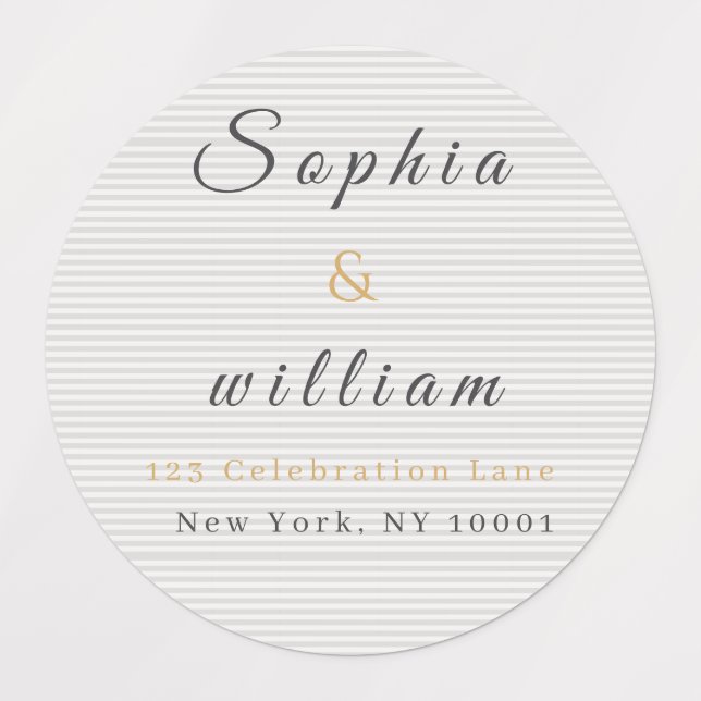 Étiquettes Mariage minimaliste moderne rayé gris (Design 1)