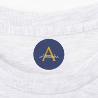 Marine Blue Gold Modern Script Girl Monogramme Nom