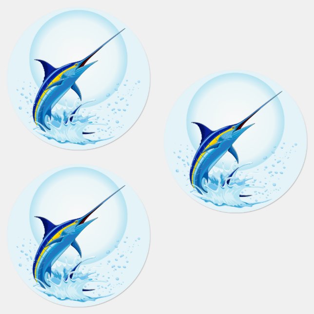 Étiquettes Marlin Bleu Jaillissant de l'Océan (Groupe)