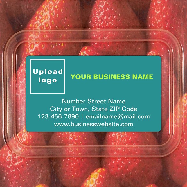 Étiquettes Marque d'entreprise sur adhésif rectangle vert Tur (Teal green rectangle adhesive label with your business brand)