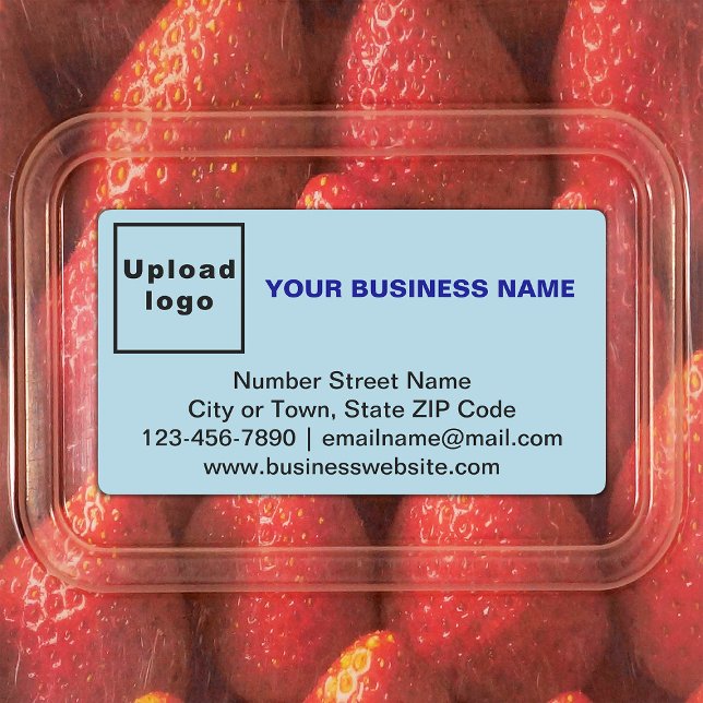 Étiquettes Marque d'entreprise sur rectangle bleu clair adhés (Light blue rectangle adhesive label with your business brand)
