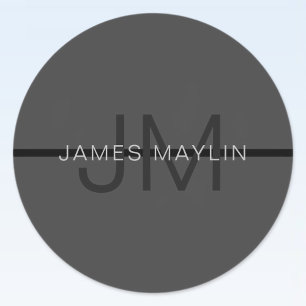 Étiquettes Masculine élégant gris foncé Nom et monogramme