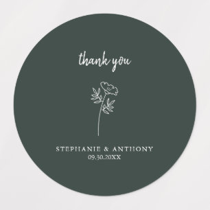 Étiquettes Merci de Mariage Fleur sauvage de Forest Green