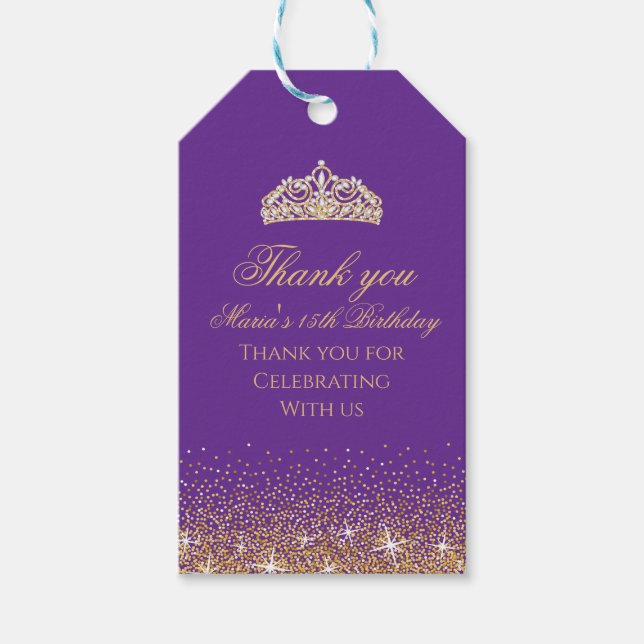 Étiquettes Merci paillettes violettes et dorées (Devant)