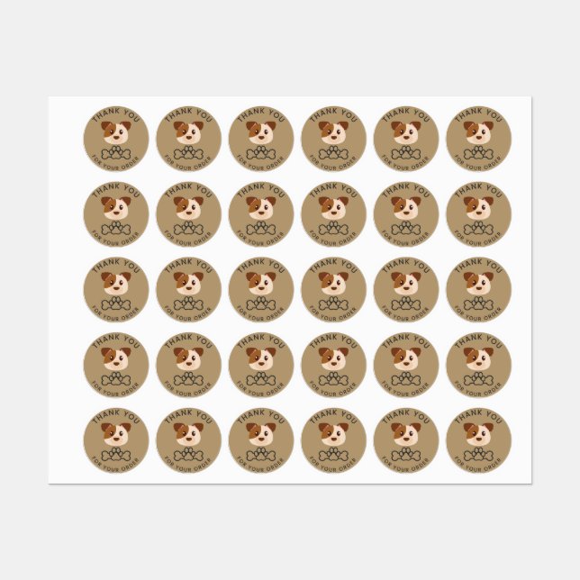 Étiquettes Merci pour votre commande, autocollant de chiot. c (Feuille)