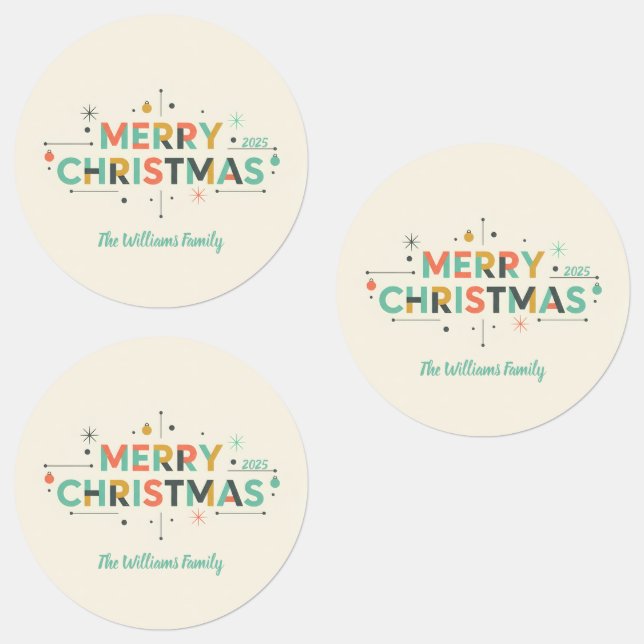 Étiquettes Mid-Century Merry Christmas – Retro Style (Groupe)