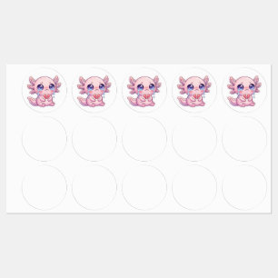 Étiquettes Mignon Kawaii Axolotl Triste qui Pleure avec un Cœ