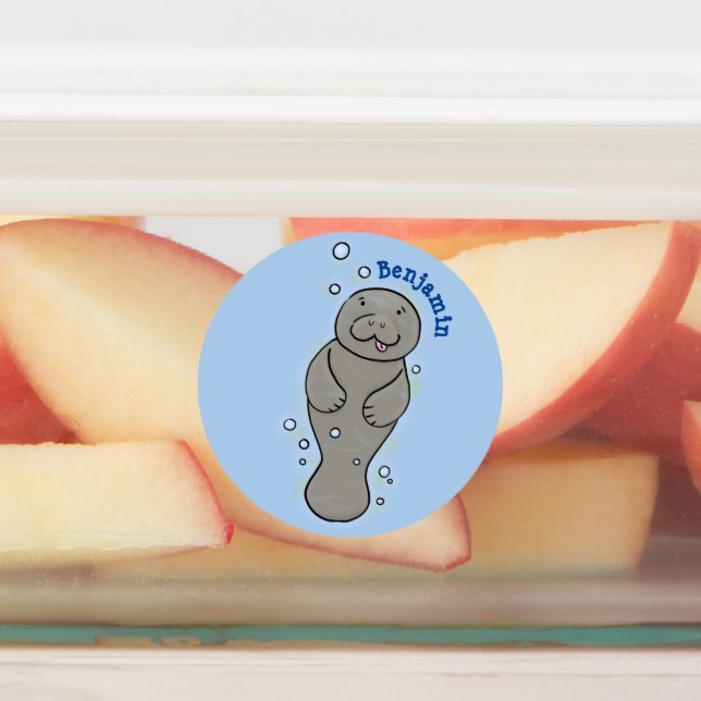 Étiquettes Mignonne manatée bébé avec bulles illustration (Apposé)