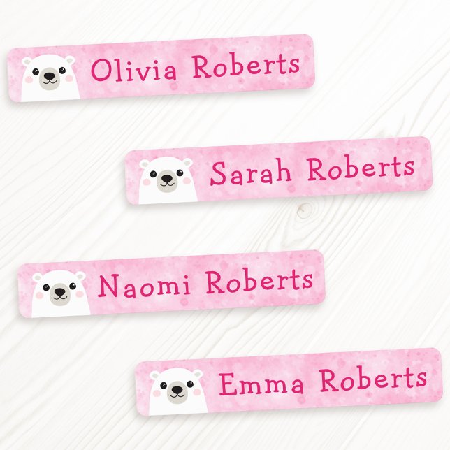 Étiquettes Mignons ours polaires vêtements en tissu rose étiq (Cute polar bear pink fabric clothing labels)