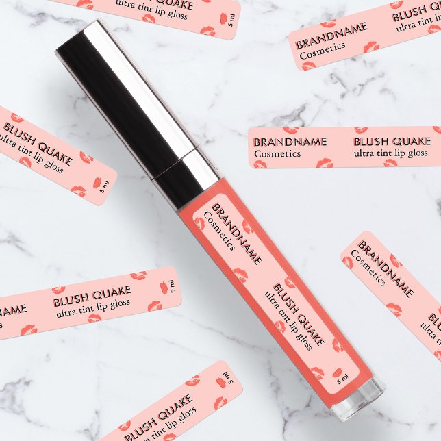 Étiquettes Modern Minimalist Blush Quake Coral Rose Lip Gloss (Créateur téléchargé)