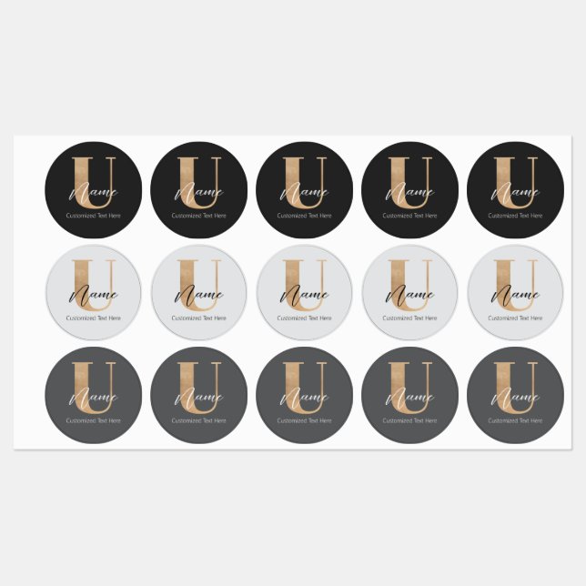 Étiquettes Moderne Monogramme Initiale U & Nom Personnalisé (Feuille)