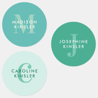 Étiquettes Moderne Simple Initial Turquoise Waterproof Nom