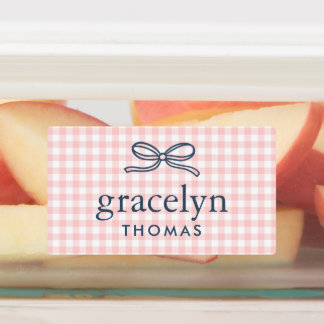 Étiquettes Monogramme à nœud en vichy rose pétale