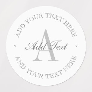 Étiquettes Monogramme blanc et gris simple et élégant étanche