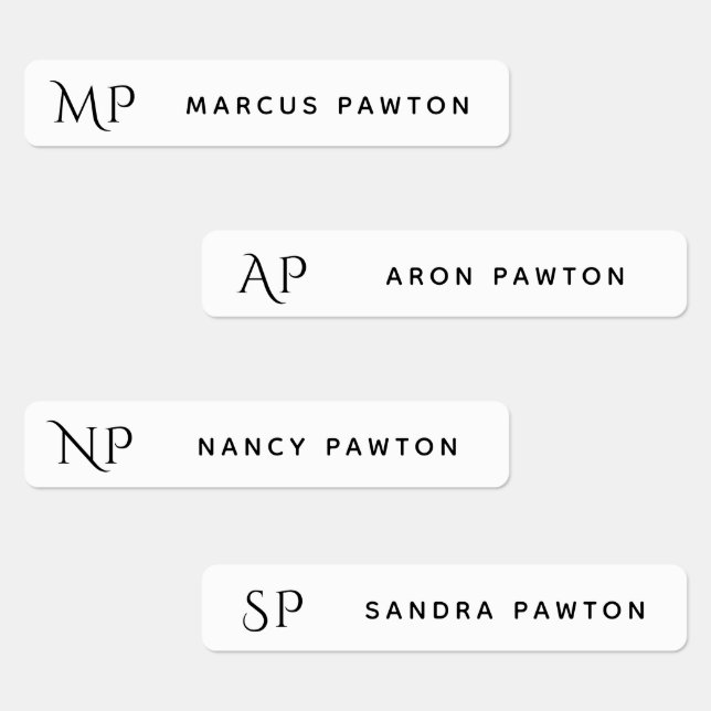 Étiquettes Monogramme blanc simple Nom des enfants Vêtements (Groupe)