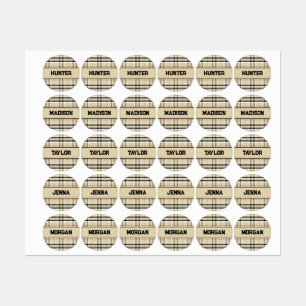 Étiquettes Monogramme de mode préppie beige personnalisé