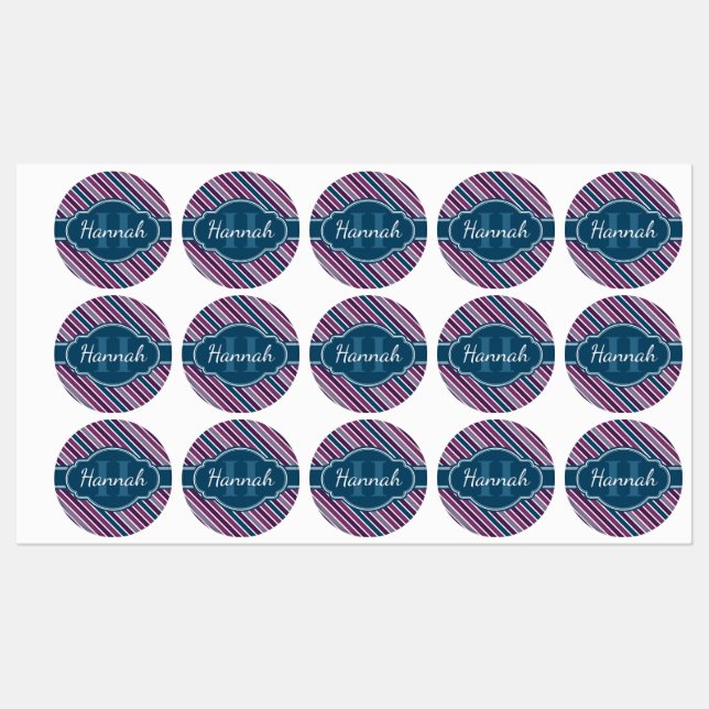 Étiquettes Monogramme de Motif Turquoise Gras Violet (Feuille)