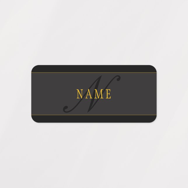 Étiquettes Monogramme de script élégant noir et or (Design 4)